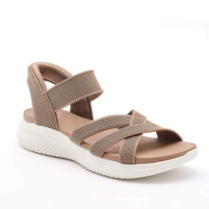 Gebreide sandalen dames met plateauzool in khaki