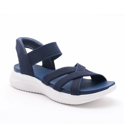 Gebreide sandalen dames met plateauzool in azuurblauw