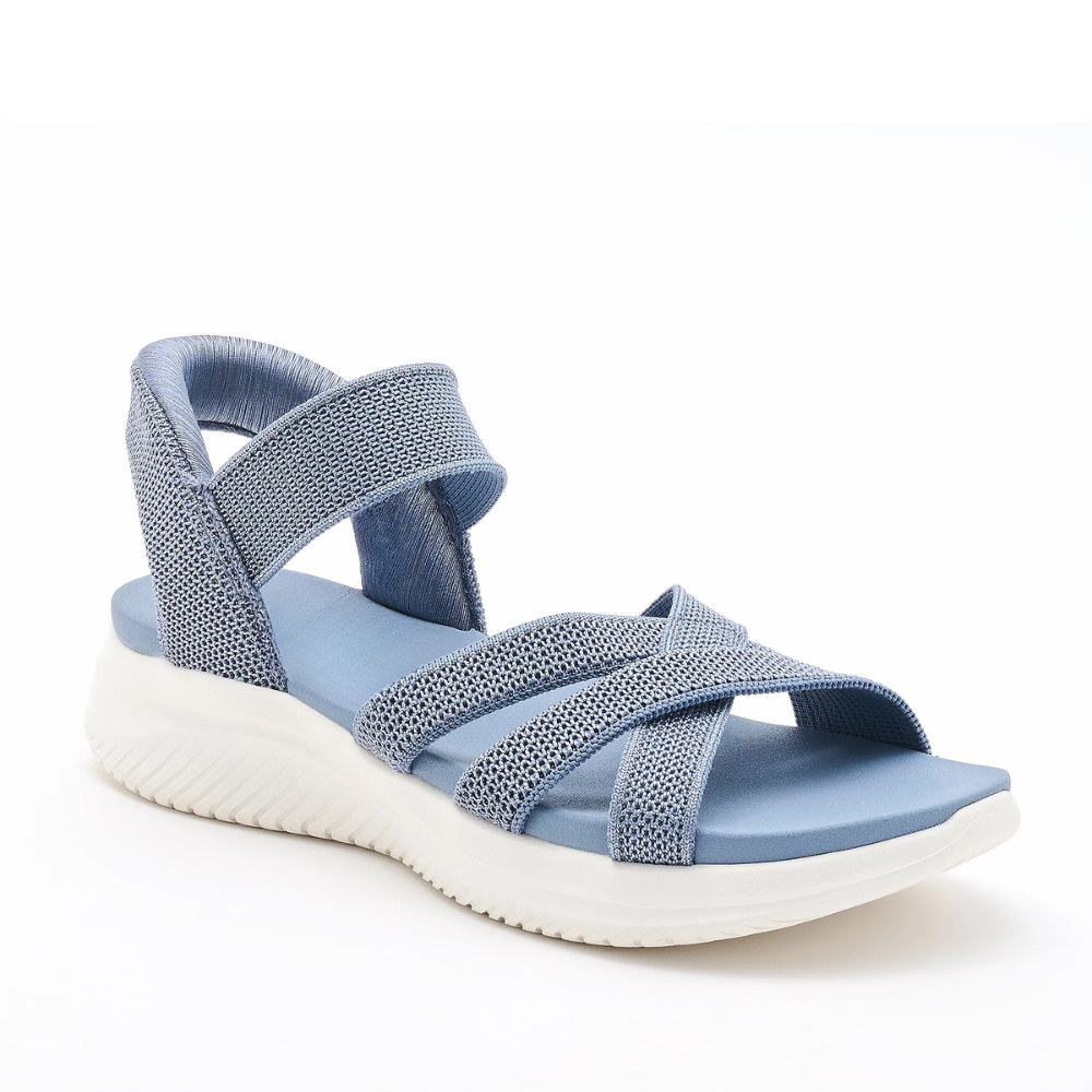Gebreide sandalen dames met plateauzool in blauw