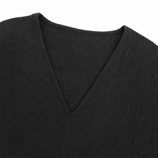 Linnen blouse dames met V-hals - detailfoto