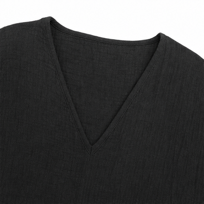 Linnen blouse dames met V-hals - detailfoto