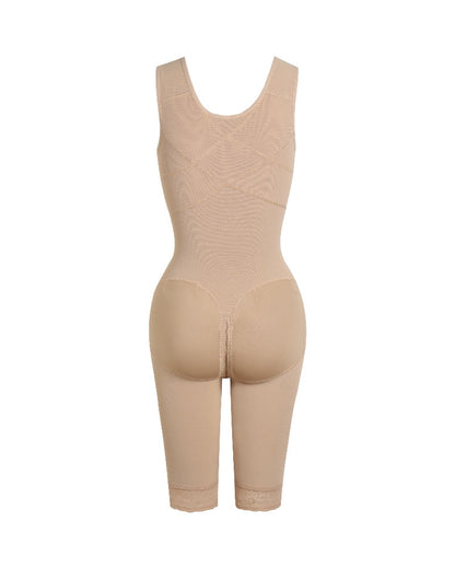 Shapewear body met haakjessluiting, brede bandjes en pijpen tot net boven de knie