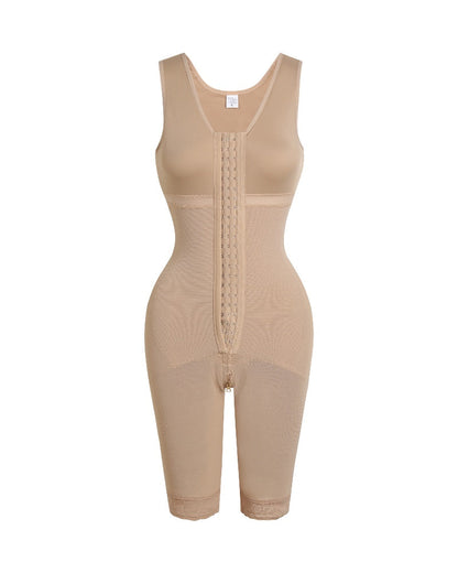 Shapewear body met haakjessluiting, brede bandjes en pijpen tot net boven de knie