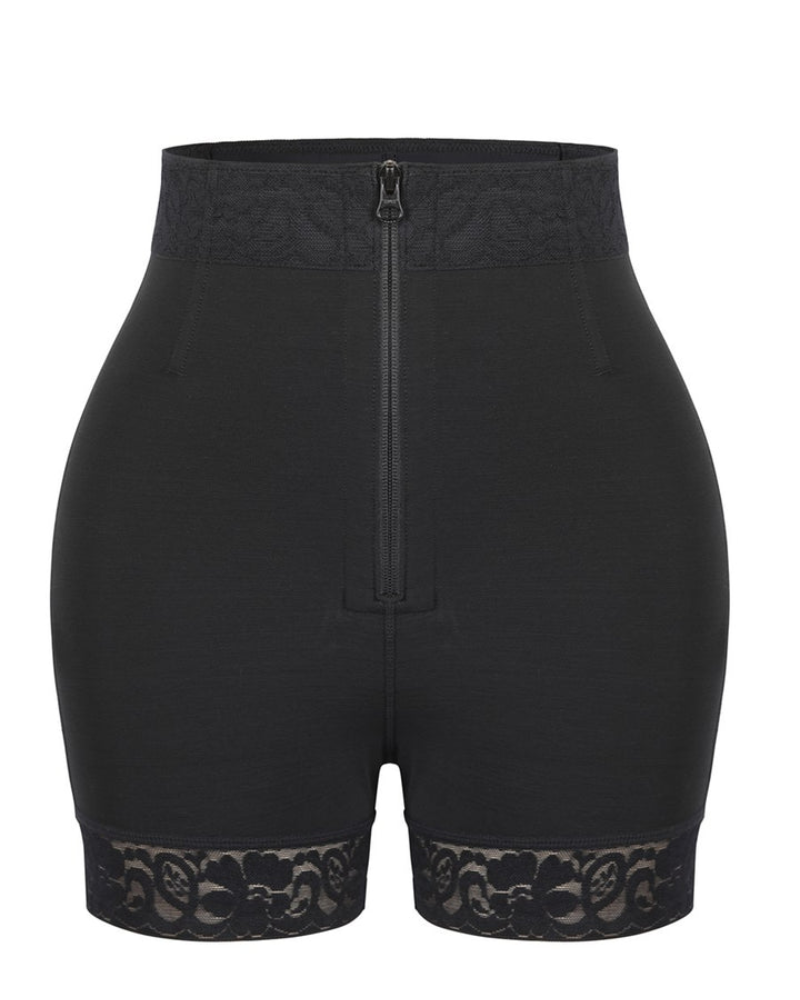 Shapewear short met hoge taille, rits voor en kanten pijpboorden