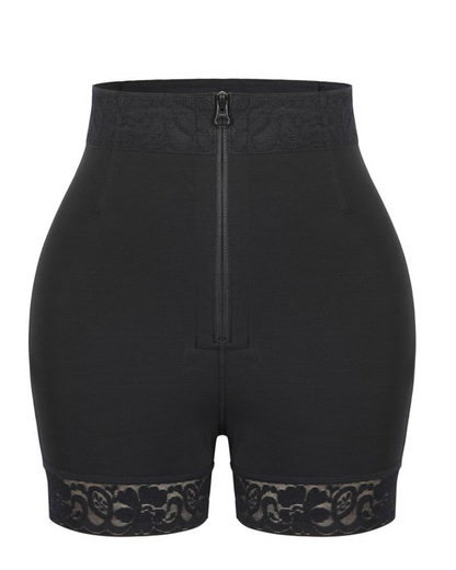 Shapewear short met hoge taille, rits voor en kanten pijpboorden