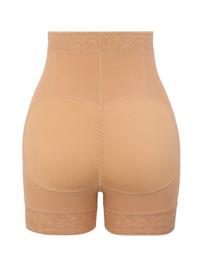 Shapewear short met hoge taille, rits voor en kanten pijpboorden