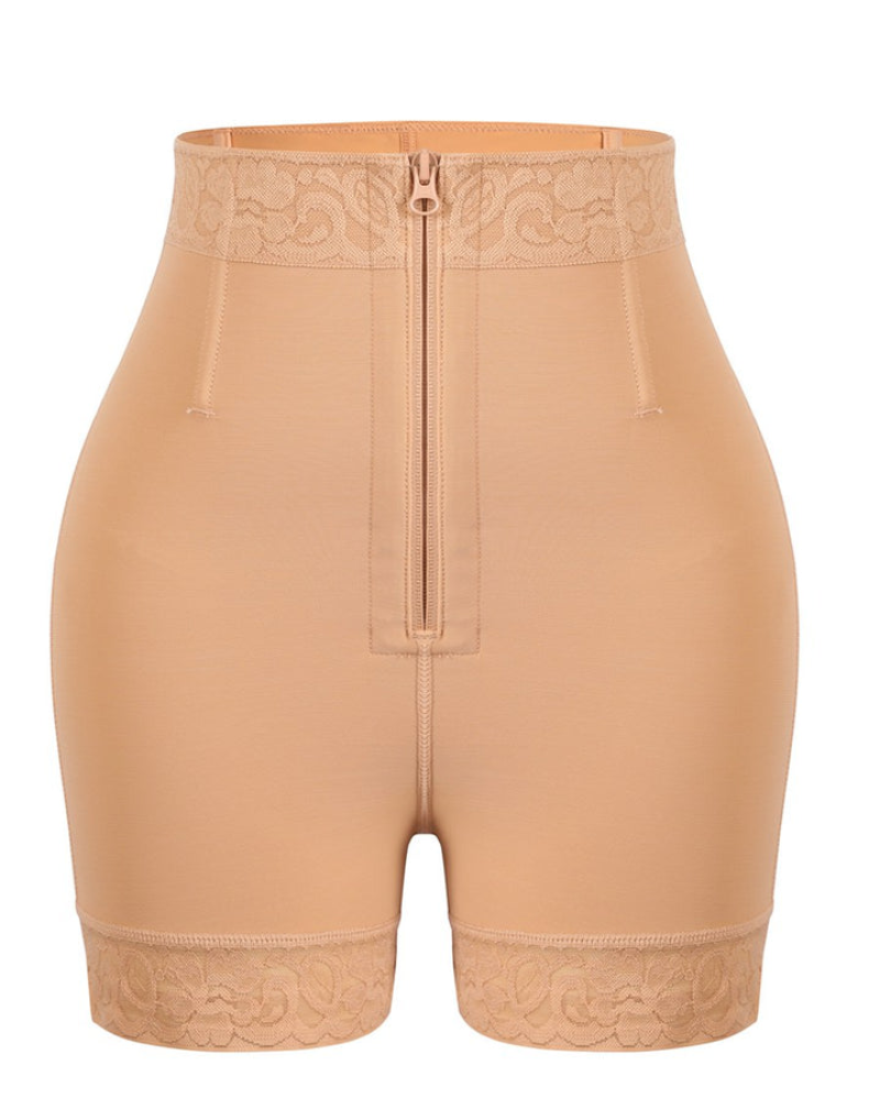 Shapewear short met hoge taille, rits voor en kanten pijpboorden