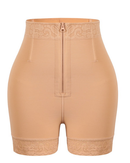 Shapewear short met hoge taille, rits voor en kanten pijpboorden