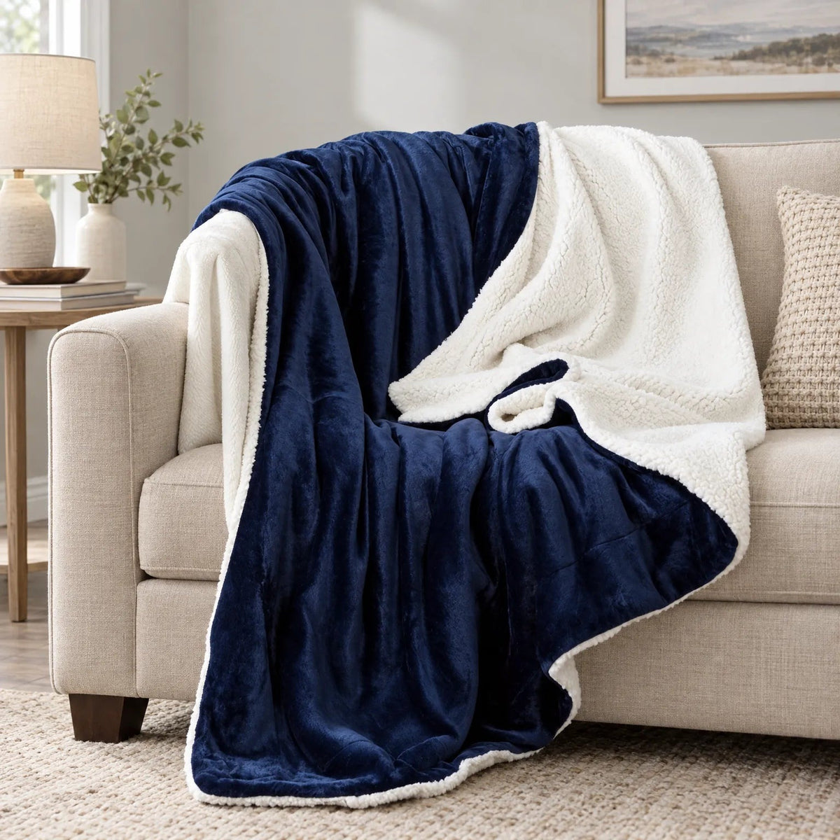 Dubbelzijdige sherpa plaid met flanel fleece