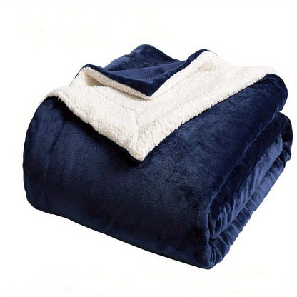 Dubbelzijdige sherpa plaid met flanel fleece - marineblauw
