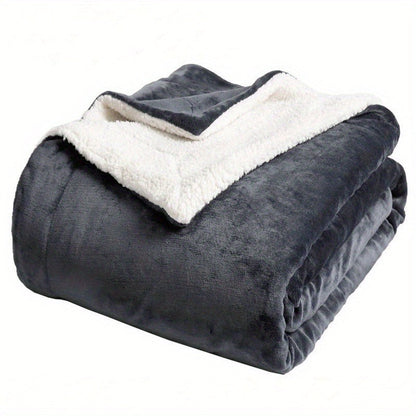 Dubbelzijdige sherpa plaid met flanel fleece - donkergrijs