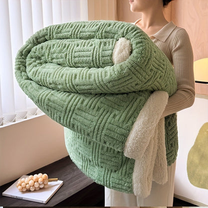 Dubbelzijdige sherpa plaid met vlechtpatroon - groen
