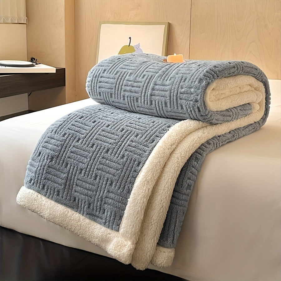 Dubbelzijdige sherpa plaid met vlechtpatroon - beeld 2