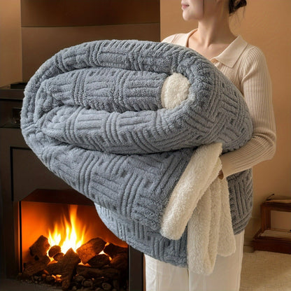 Dubbelzijdige sherpa plaid met vlechtpatroon - beeld 6