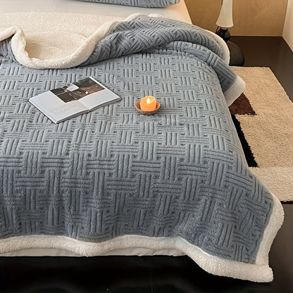 Dubbelzijdige sherpa plaid met vlechtpatroon - grijs