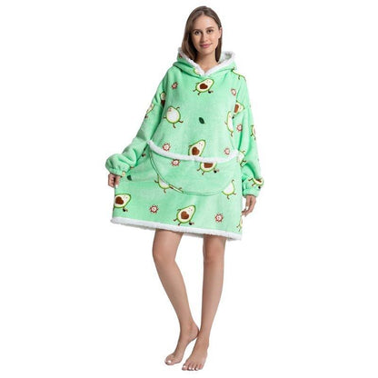 Avocado Patroon Oversized Hoodie Deken - Zacht Sherpa & Flanel - Unisex - Winter Comfort