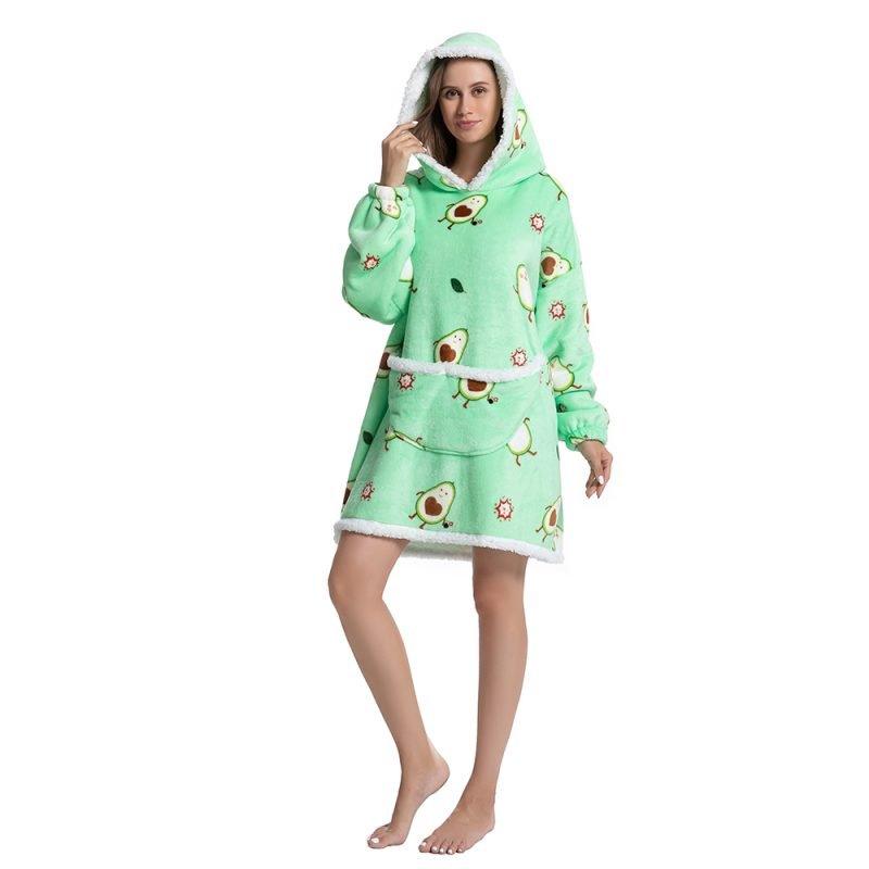 Avocado Patroon Oversized Hoodie Deken - Zacht Sherpa & Flanel - Unisex - Winter Comfort