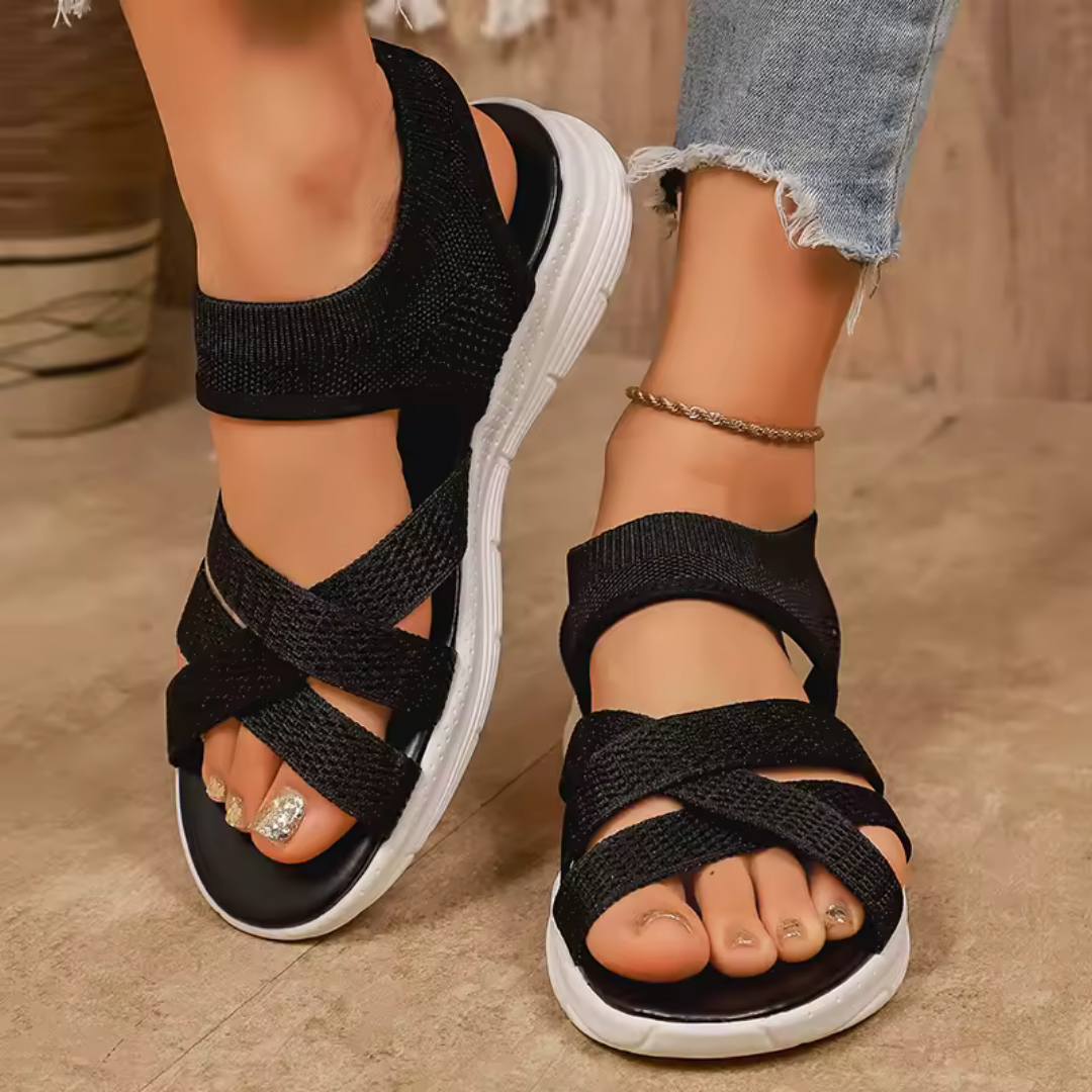 Gebreide sandalen dames met plateauzool in zwart