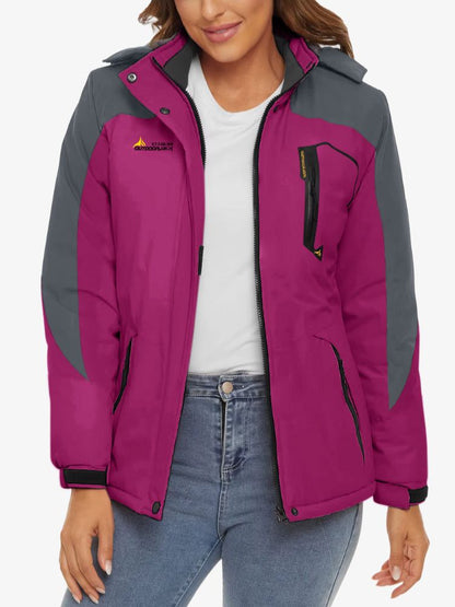 Ski-jas voor dames met fleecevoering, capuchon en ritszakken - fuchsia