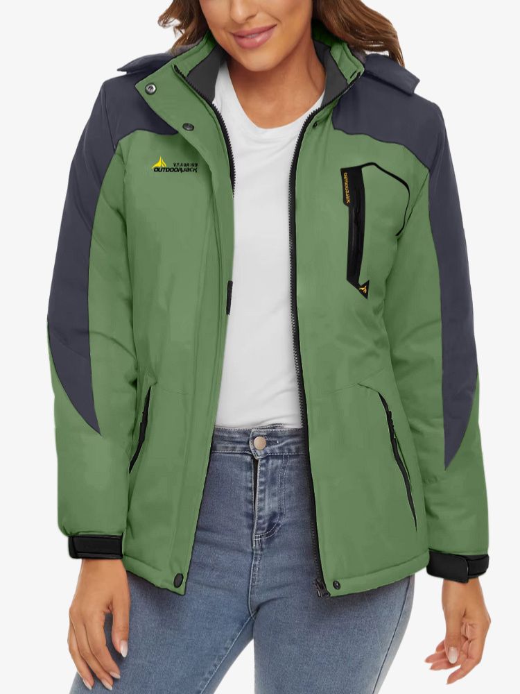 Ski-jas voor dames met fleecevoering, capuchon en ritszakken - groen