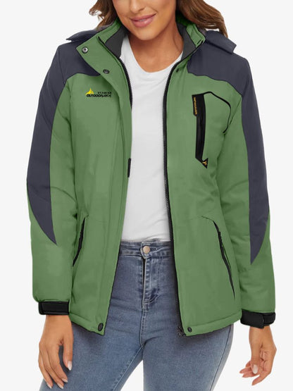 Ski-jas voor dames met fleecevoering, capuchon en ritszakken - groen