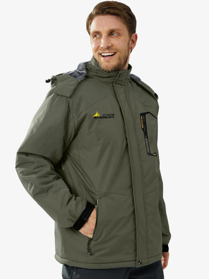 Ski-jas voor heren met pluche voering, capuchon en ritszakken - legergroen
