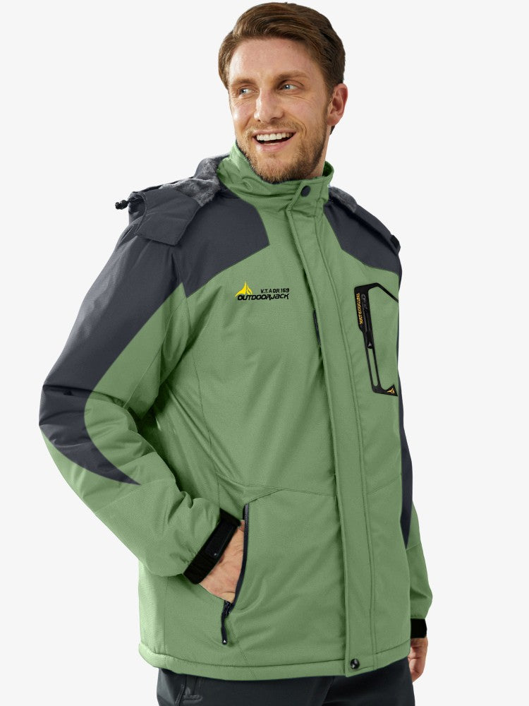 Ski-jas voor heren met pluche voering, capuchon en ritszakken - groen