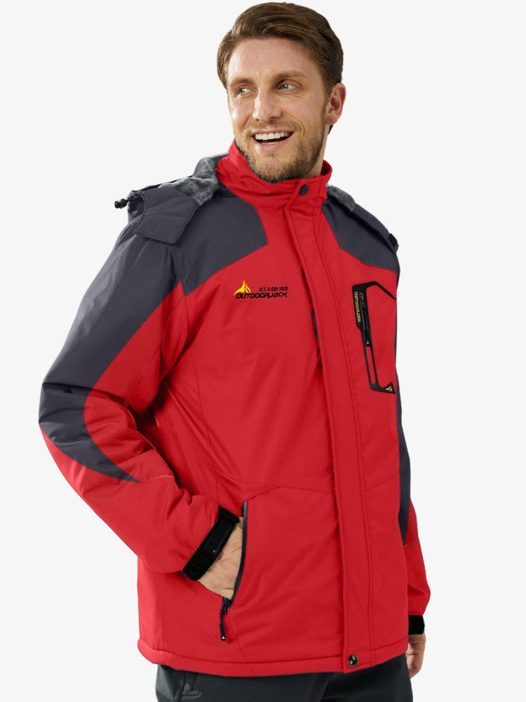Ski-jas voor heren met pluche voering, capuchon en ritszakken - rood