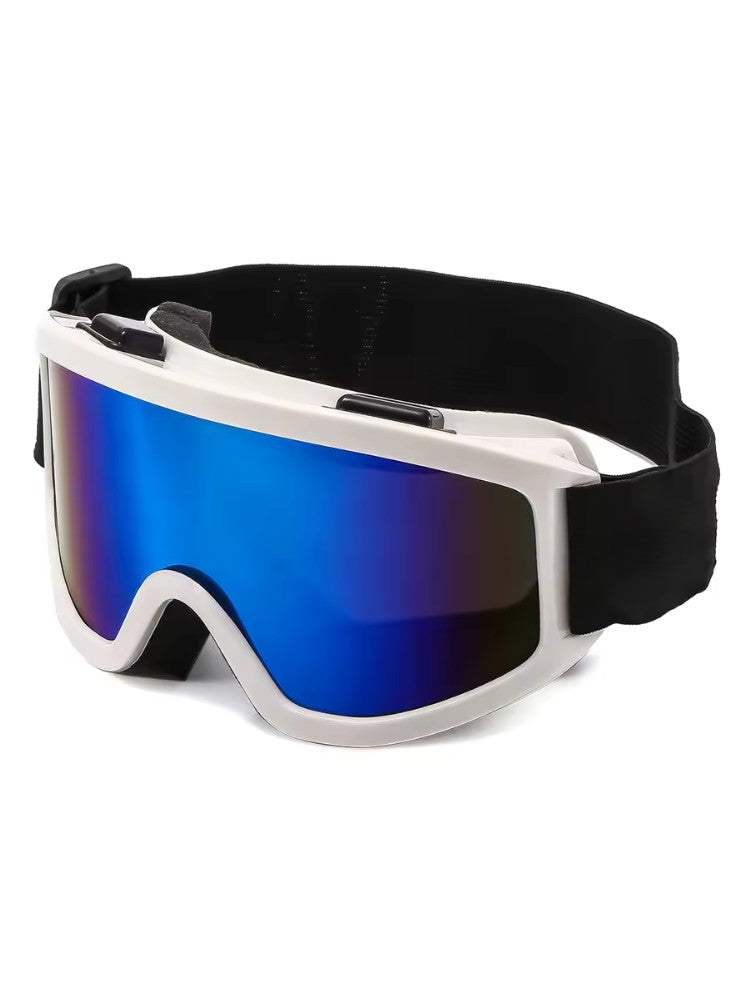 Skibril met dubbele blauwe spiegellens, schuimrand en verstelbare elastische band - wit
