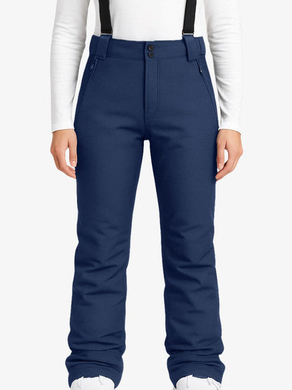 Skibroek voor dames en heren met elastische bretels en zijzakken met rits - marineblauw