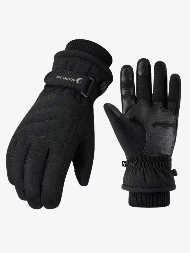 Skihandschoenen met fleecevoering, stroeve handpalm en verstelbare polsband - zwart
