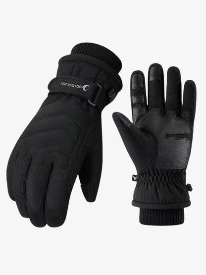 Skihandschoenen met fleecevoering, stroeve handpalm en verstelbare polsband - zwart
