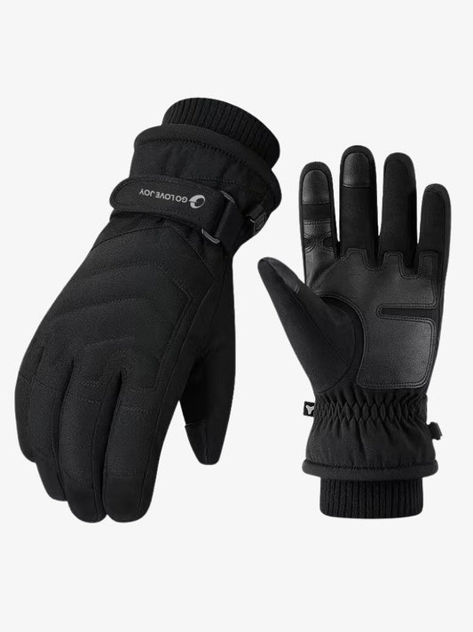 Skihandschoenen met fleecevoering, stroeve handpalm en verstelbare polsband - zwart