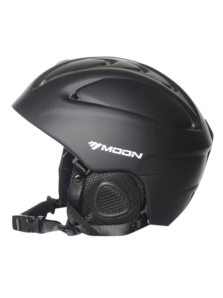 Skihelm met harde buitenschaal, ventilatieopeningen en uitneembare oorstukken - zwart