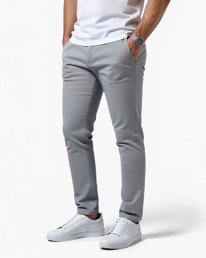 Slim fit chinobroek voor heren met lichte stretch en taps toelopende pijp - lichtgrijs