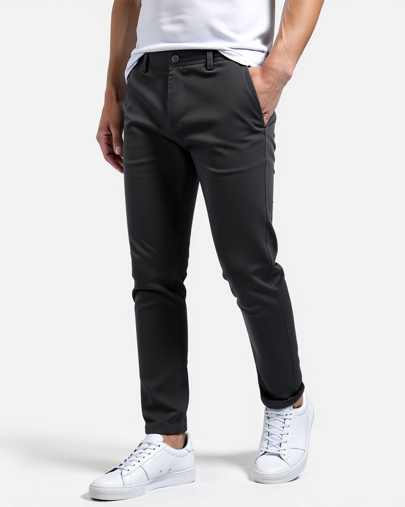 Slim fit chinobroek voor heren met lichte stretch en taps toelopende pijp - zwart