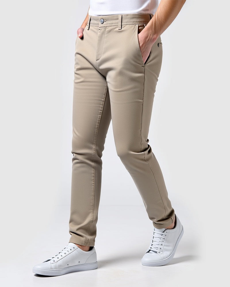 Slim fit chinobroek voor heren met lichte stretch en taps toelopende pijp - beige