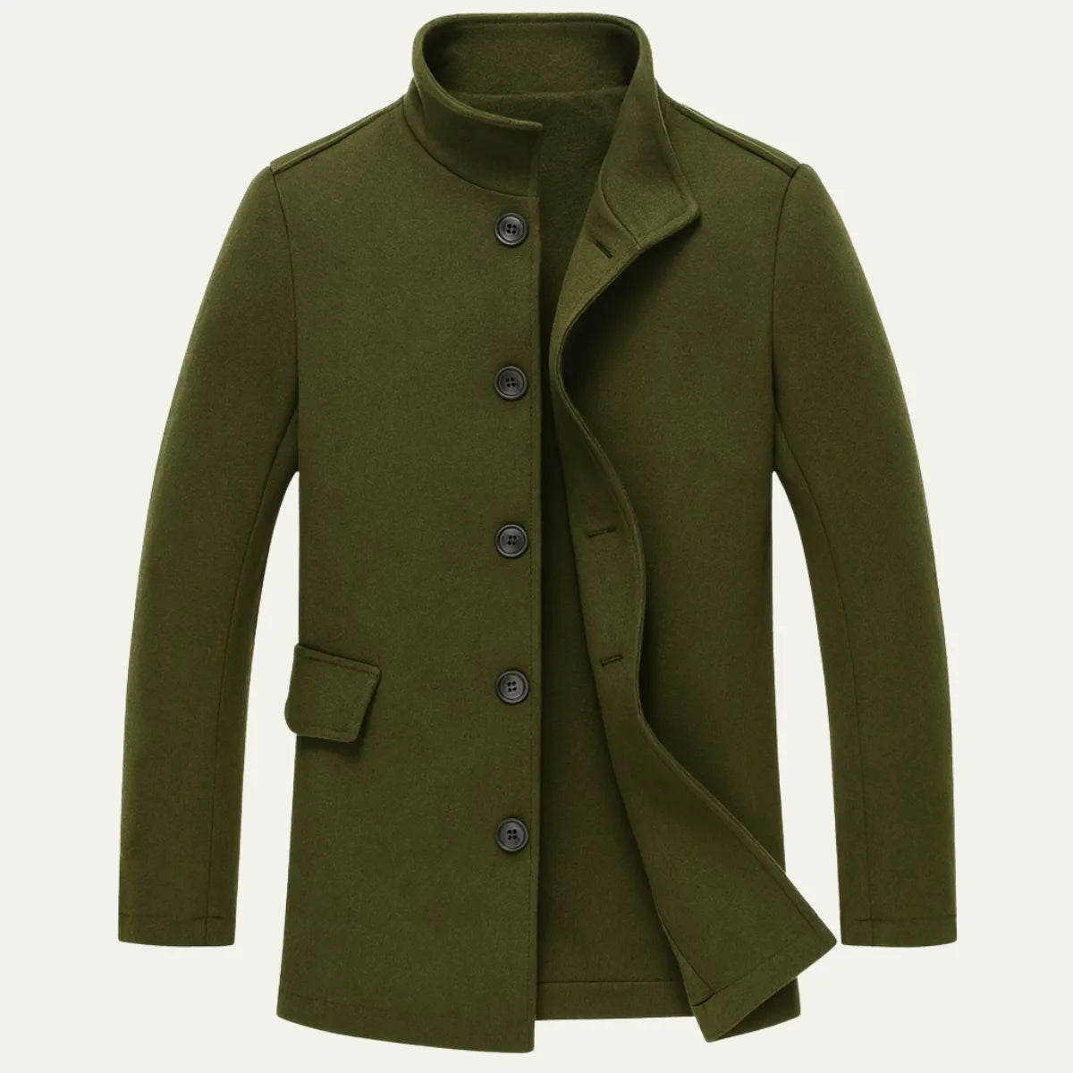 Slim fit herenjas in wollook met opstaande kraag