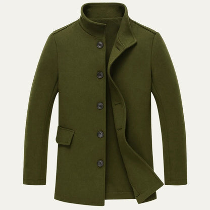 Slim fit herenjas in wollook met opstaande kraag