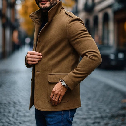 Slim fit herenjas in wollook met opstaande kraag - beeld 4