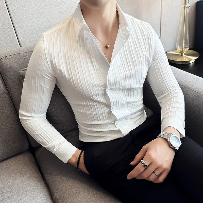 Slim fit herenoverhemd met dubbele knoopsluiting en verticale streepstructuur - beeld 5