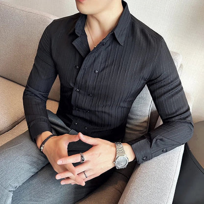 Slim fit herenoverhemd met dubbele knoopsluiting en verticale streepstructuur - beeld 6