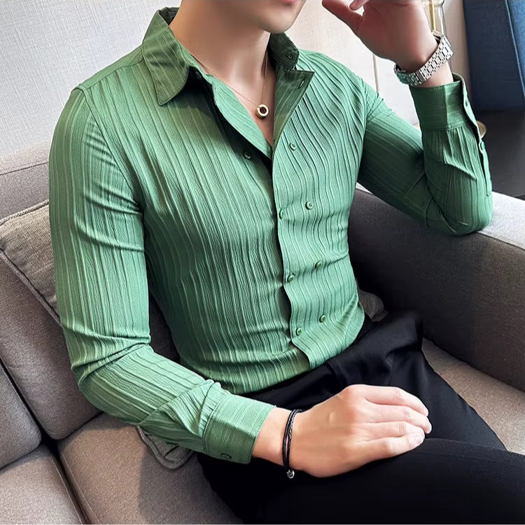 Slim fit herenoverhemd met dubbele knoopsluiting en verticale streepstructuur - beeld 7