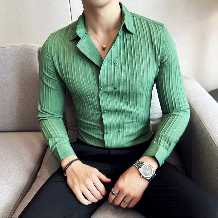 Slim fit herenoverhemd met dubbele knoopsluiting en verticale streepstructuur - beeld 8
