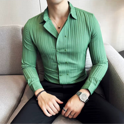 Slim fit herenoverhemd met dubbele knoopsluiting en verticale streepstructuur - beeld 8