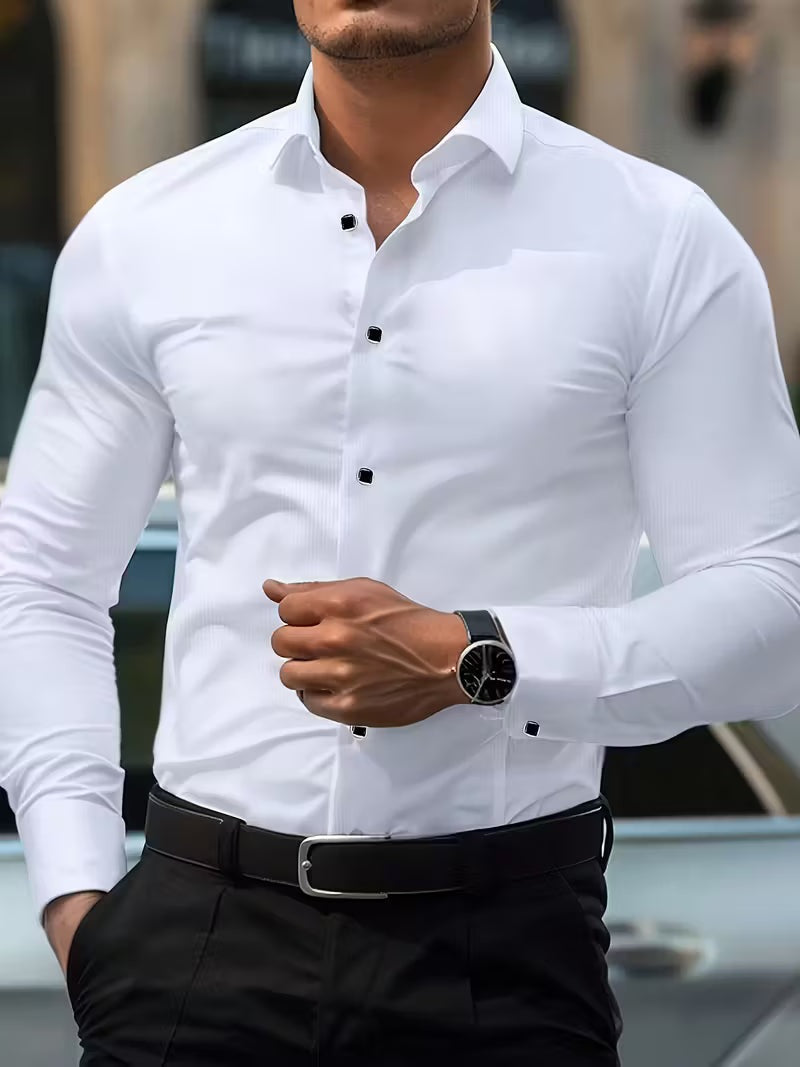 Slim fit herenoverhemd met stretch en puntkraag - wit