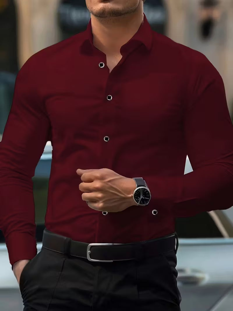 Slim fit herenoverhemd met stretch en puntkraag - bordeaux
