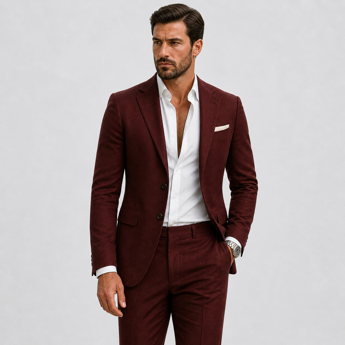 Slim fit herenpak in linnenlook met colbert en pantalon - bordeaux