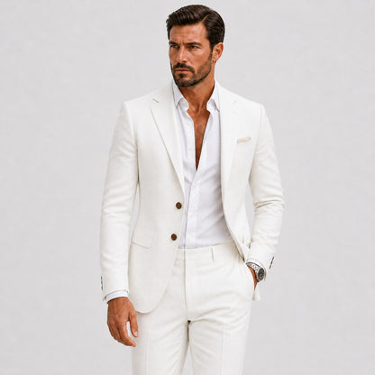 Slim fit herenpak in linnenlook met colbert en pantalon - wit