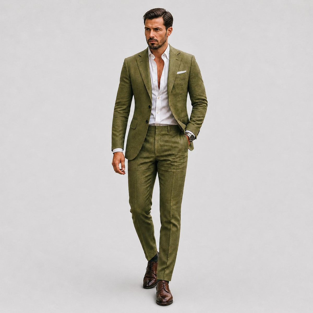 Slim fit herenpak in linnenlook met colbert en pantalon - beeld 3